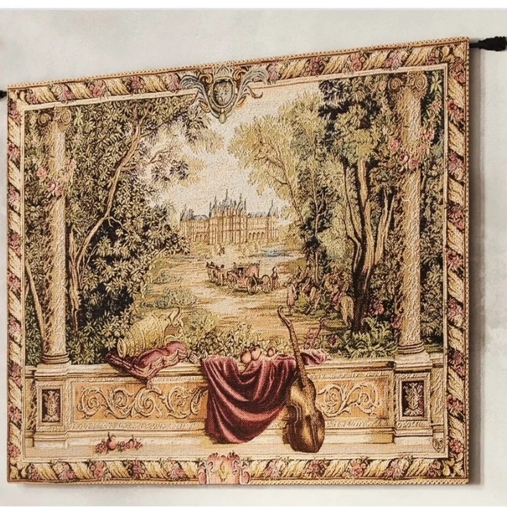 TAPESTRY Vintage European Style Floral Ladies Romantic Scene EX Long NWOT
